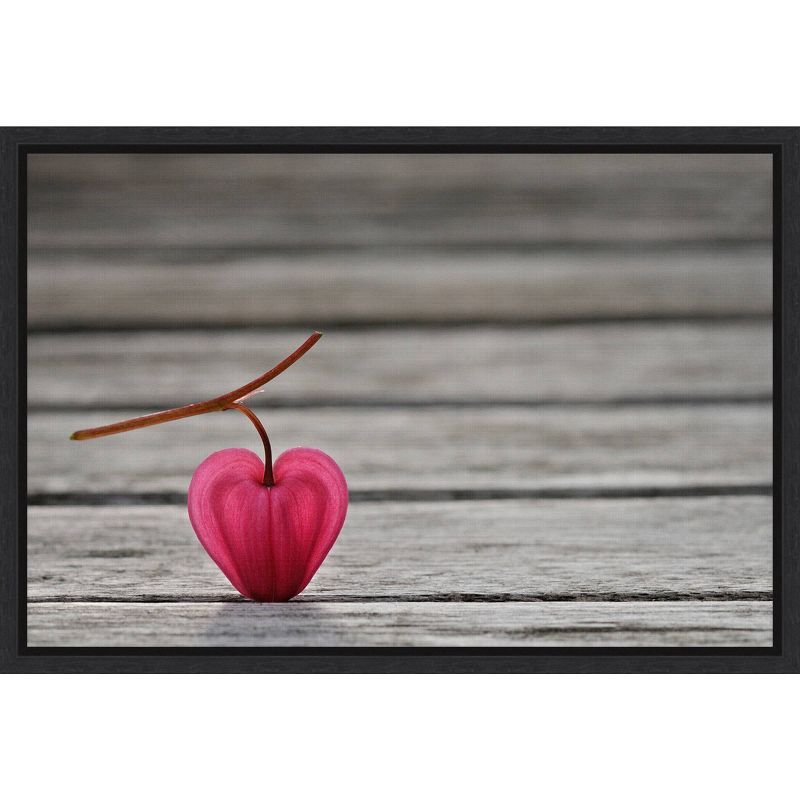 Natural Heart Pink Leaf Canvas Wall Art with Black Frame