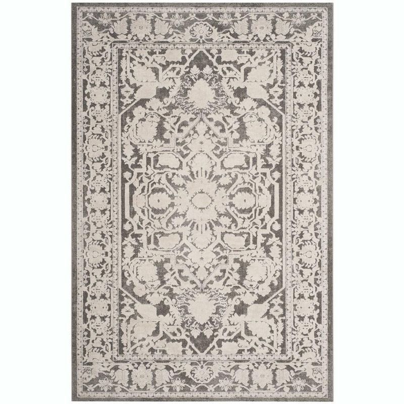 Elegance Floral Dark Grey/Cream 3' x 5' Synthetic Round Rug