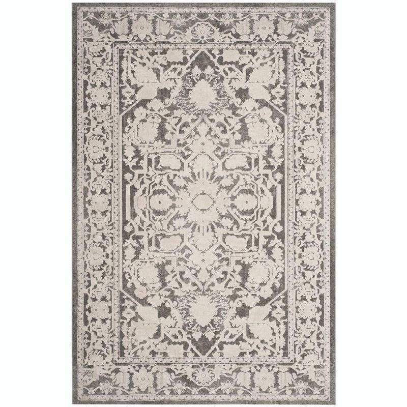 Dark Grey and Cream Floral Rectangular Area Rug