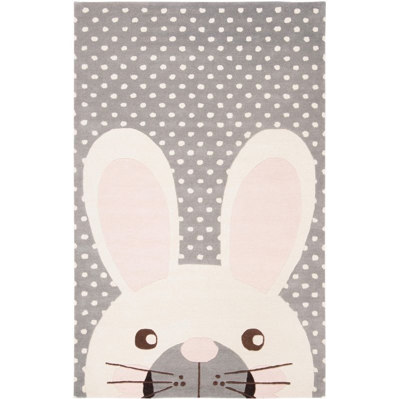 Gray and Ivory Hand-Tufted Wool Bunny Kids Area Rug