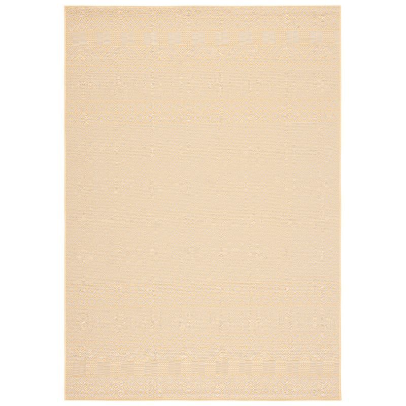 Gold and Beige Rectangular Synthetic Indoor/Outdoor Rug