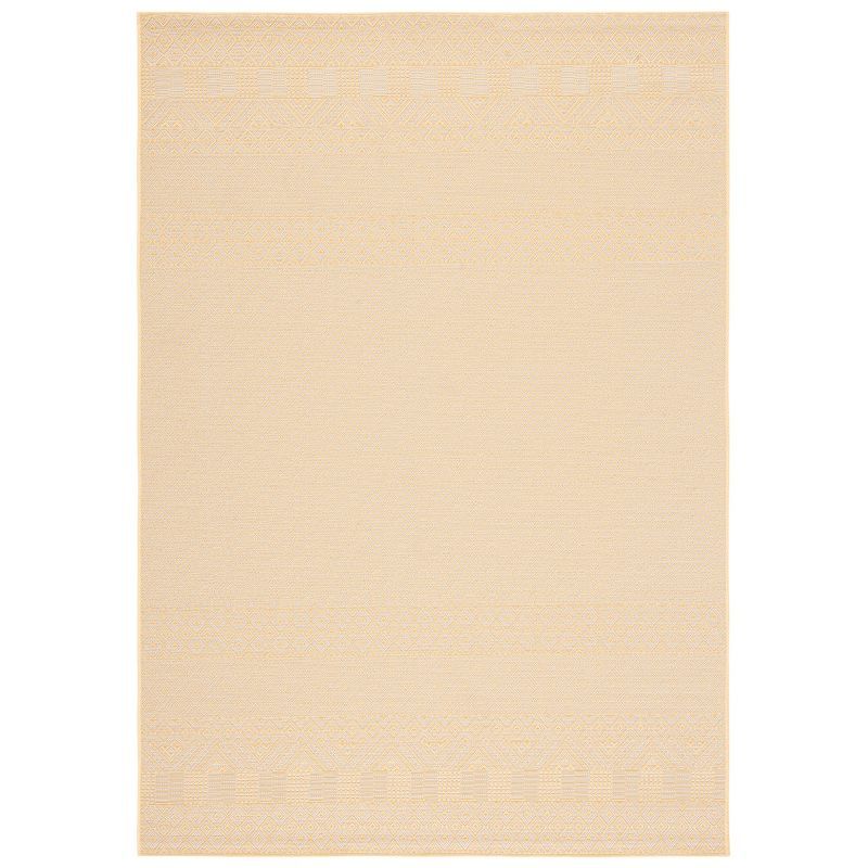 Gold and Beige Rectangular Synthetic Indoor/Outdoor Rug