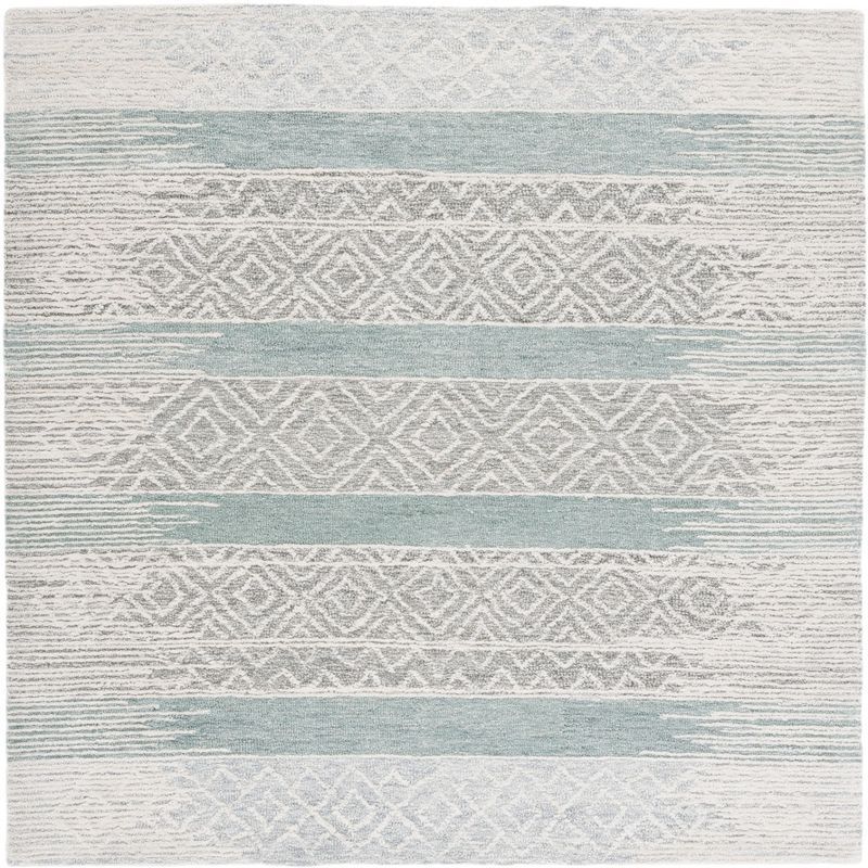 Gray and Light Blue Hand-Tufted Wool Square Rug