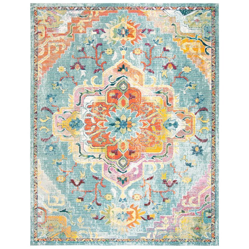 Serene Light Blue Floral 8' x 10' Synthetic Easy-Care Area Rug