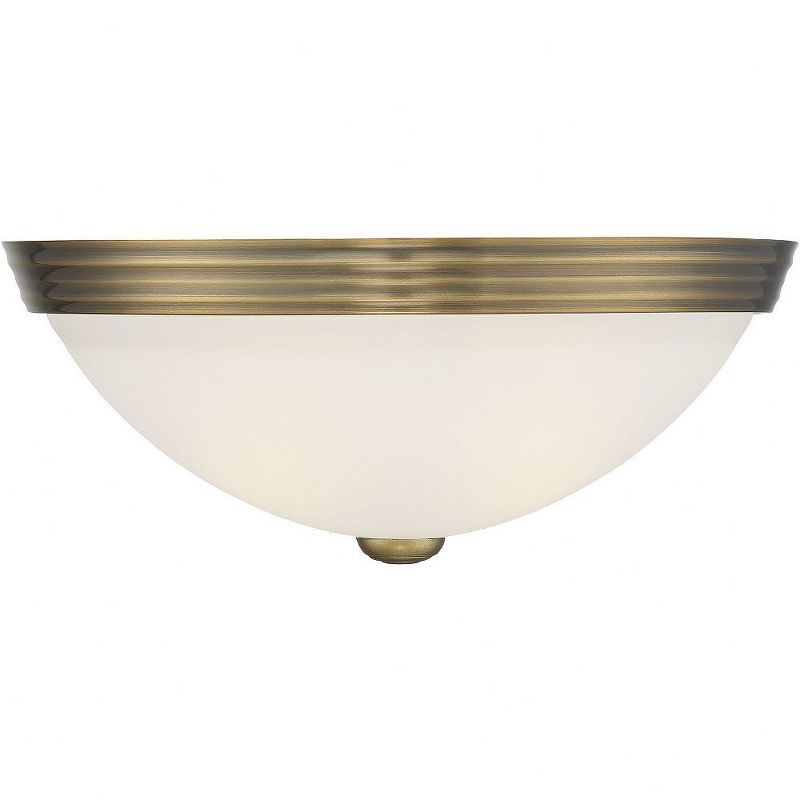 13" Warm Brass and White Etched Glass LED Flush Mount Light