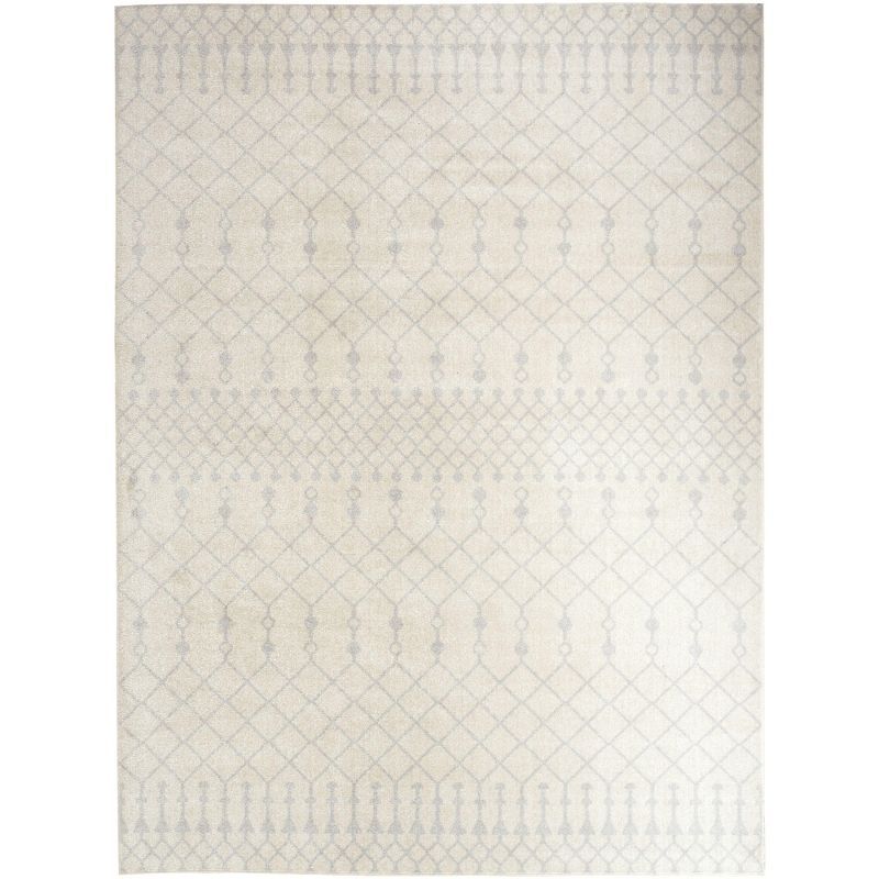 Ivory and Gray Moroccan Trellis Washable Area Rug 6'7" x 9'