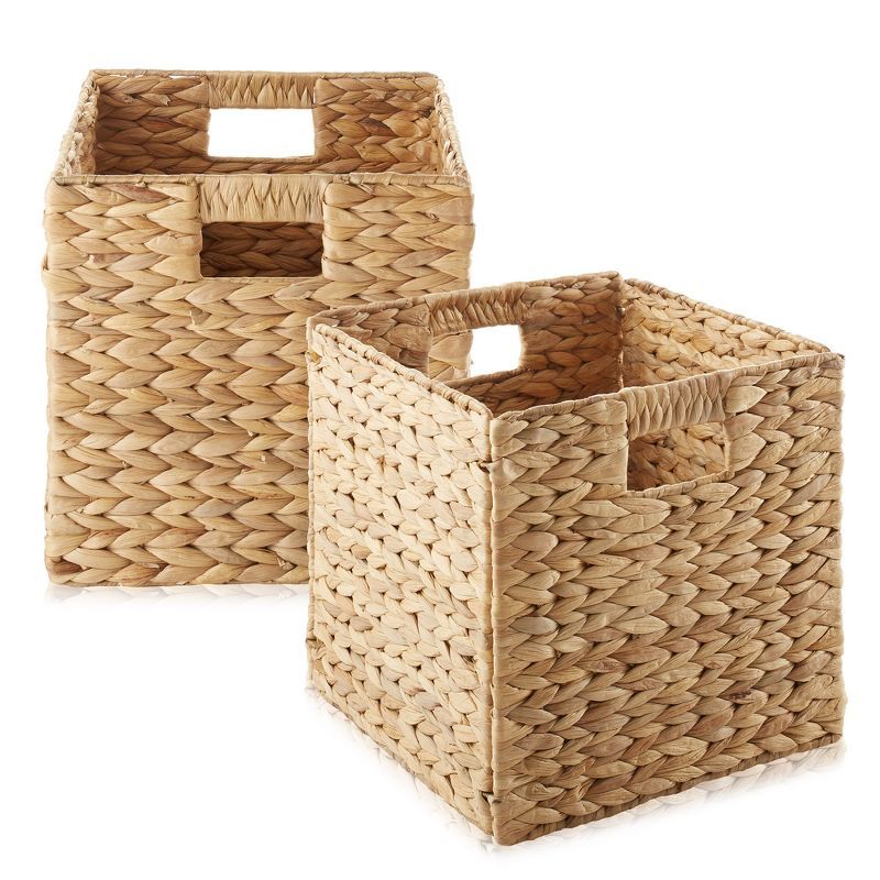 Natural Water Hyacinth Woven Storage Baskets with Handles, Set of 2