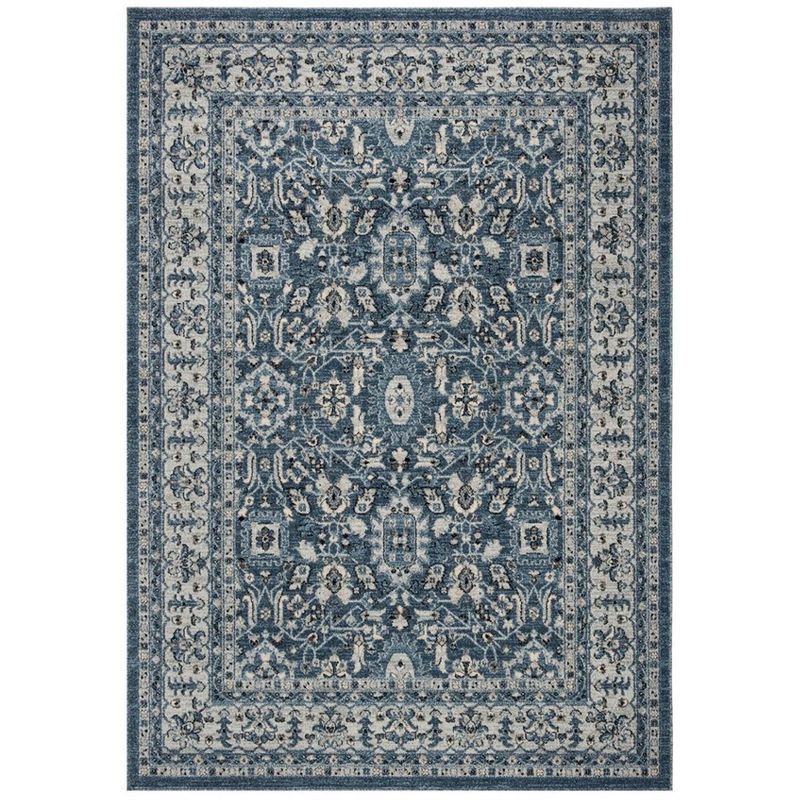 Charleston Navy and Creme Synthetic Oriental Area Rug 5'3" x 7'6"