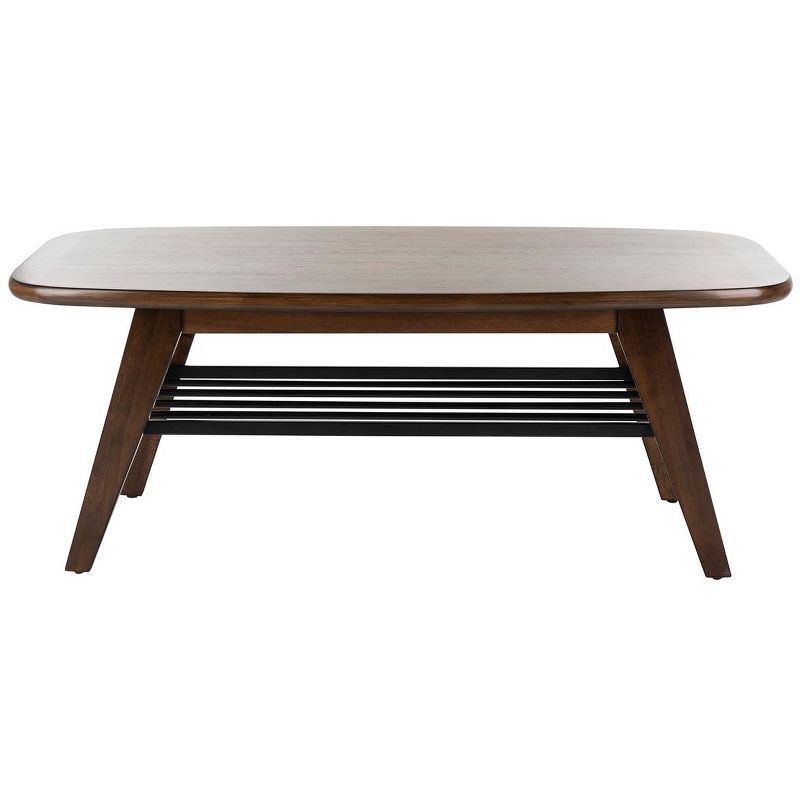 Transitional Dark Walnut Rectangular Coffee Table with Black Metal Storage Rack