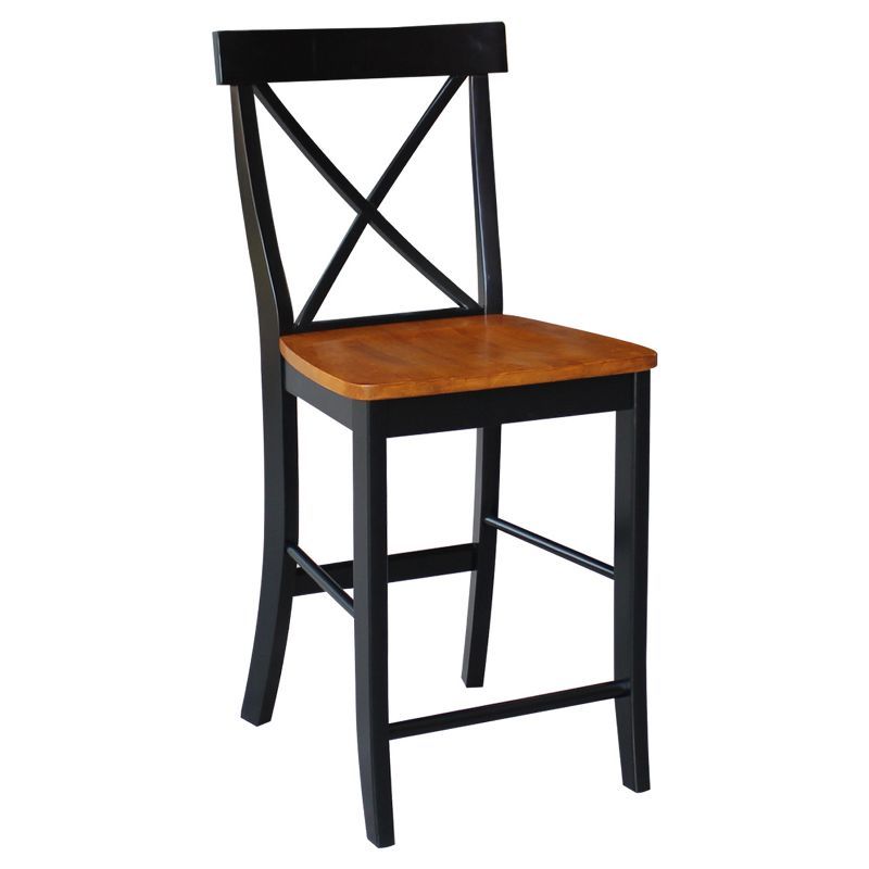 24" Black and Cherry Solid Wood X-Back Counter Stool