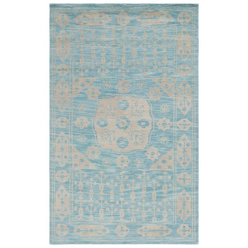 Kenya Light Blue Hand-Knotted Wool 4' x 6' Area Rug