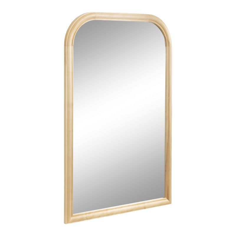 Natural Wood Arched Wall Mirror with Rounded Frame, 24 x 36