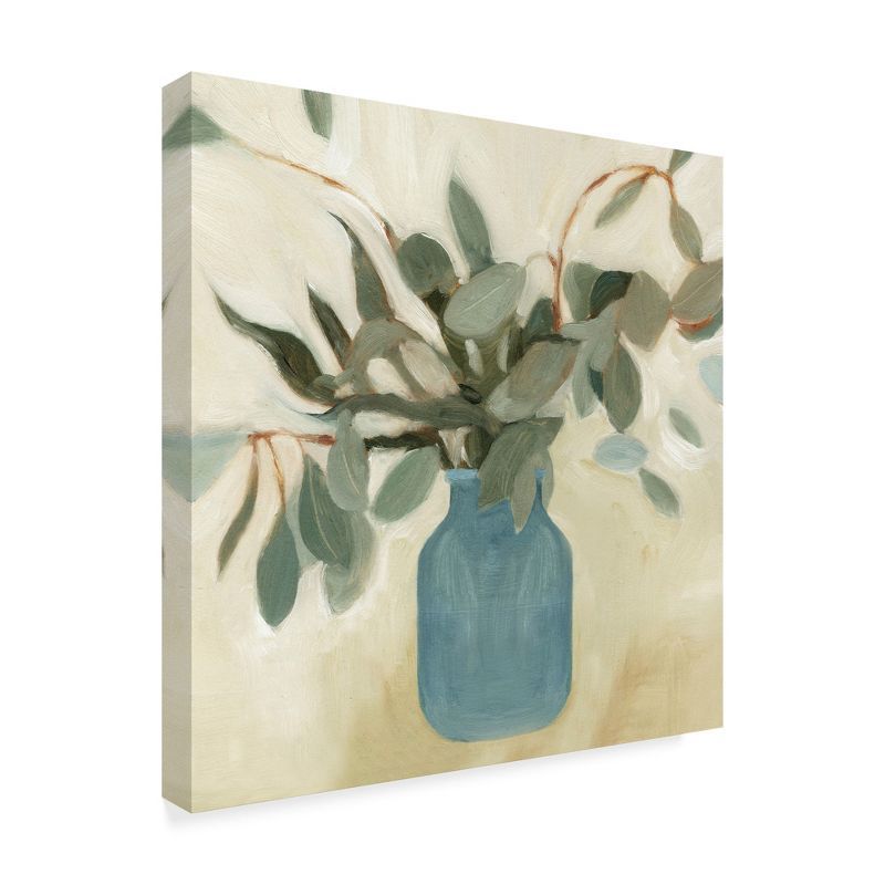 14" x 14" Neutral Floral Canvas Art in Blue Vase