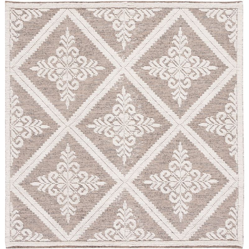 Ivory Elegance 6' Square Hand-Knotted Wool Area Rug