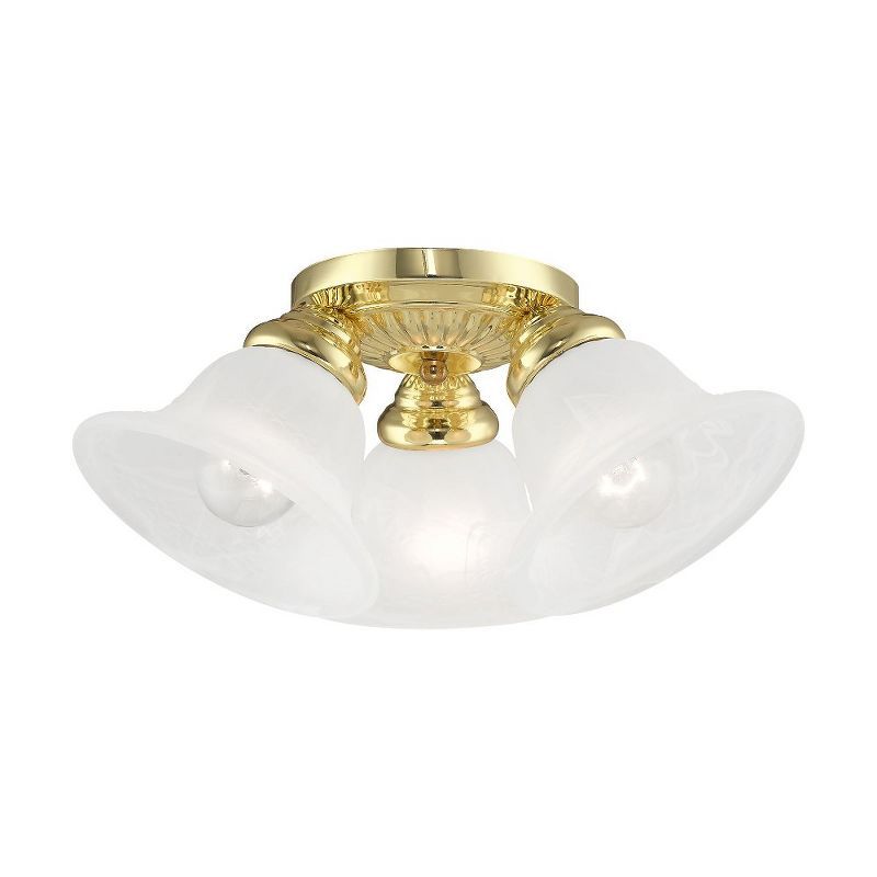 Polished Brass 3-Light Flush Mount with White Alabaster Glass