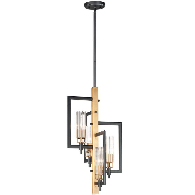 Elegant Black and Antique Brass 4-Light Pendant with Clear Glass Shades