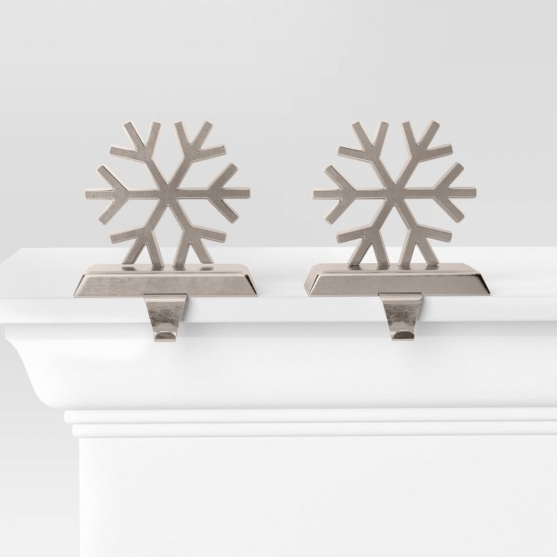 Silver Metal Snowflake Christmas Stocking Holders, Set of 2