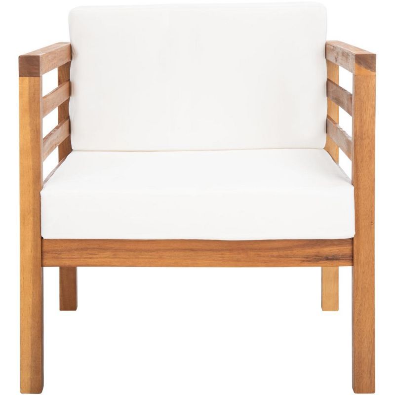 Natural Light Wood Outdoor Armchair with White Cushion