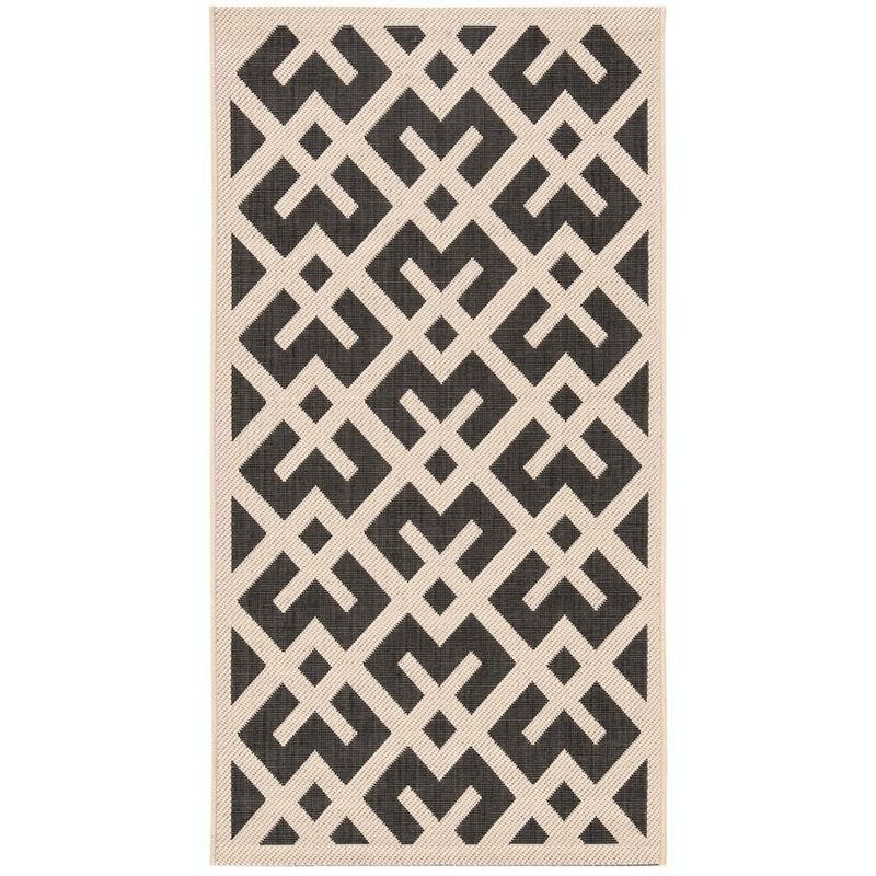 Elysian 31'' Round Black and Beige Synthetic Indoor/Outdoor Rug