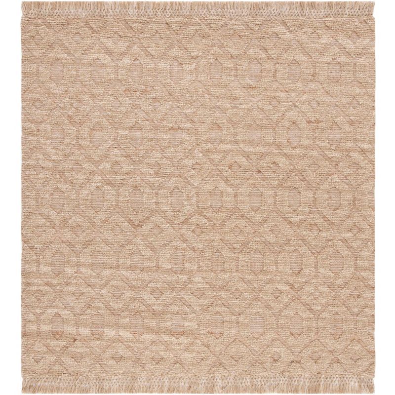 Natural Beige Flat Woven Wool and Cotton Square Rug