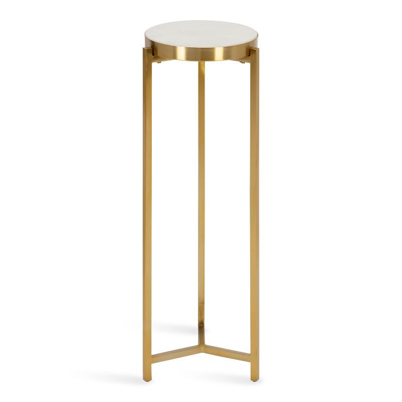 Gold and White Marble Round Drink Table with Metal Frame