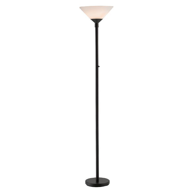 Aries Black Metal Torchiere Floor Lamp with Frosted Shade