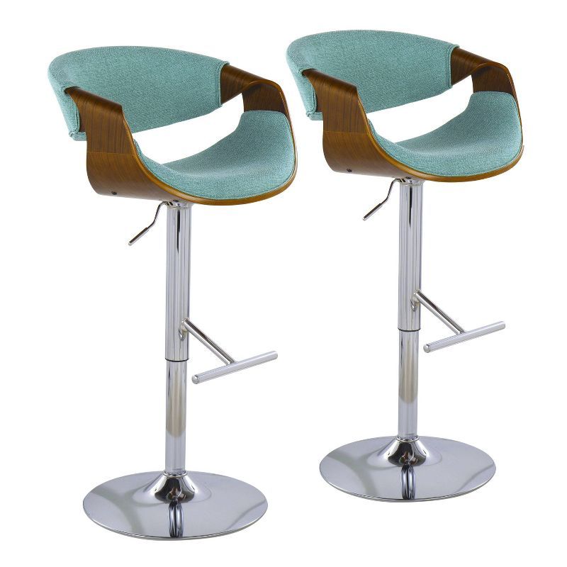 Teal Walnut Adjustable Swivel Bar Stools, Set of 2