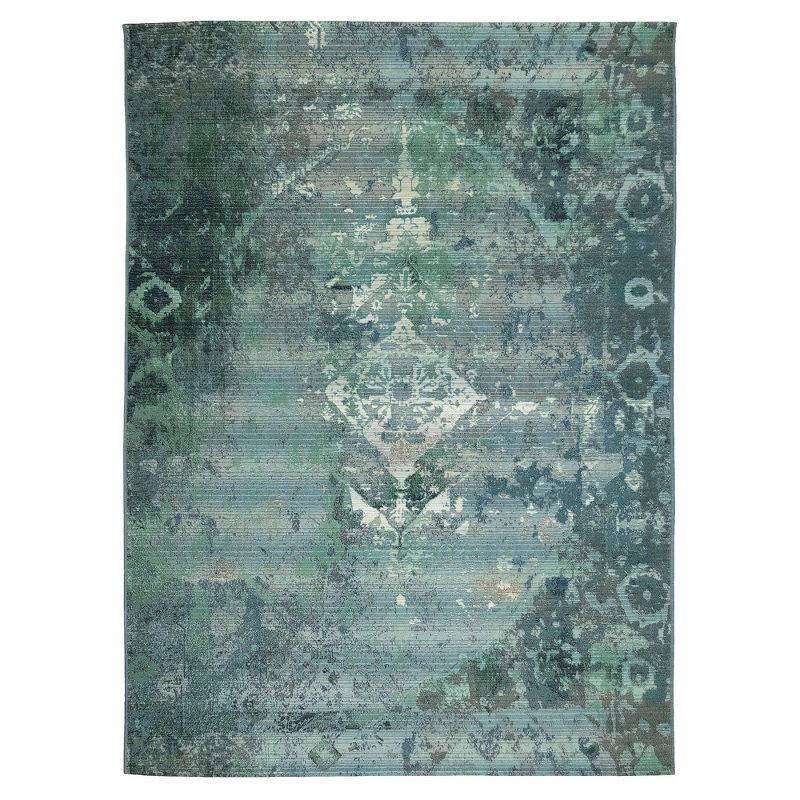 Kermin Blue 39"x59" Flat Woven Synthetic Indoor/Outdoor Rug