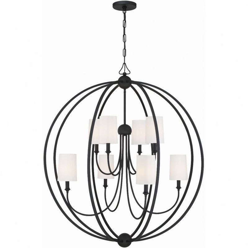 Sylvan Black Forged 8-Light Chandelier with Ivory Silk Shades