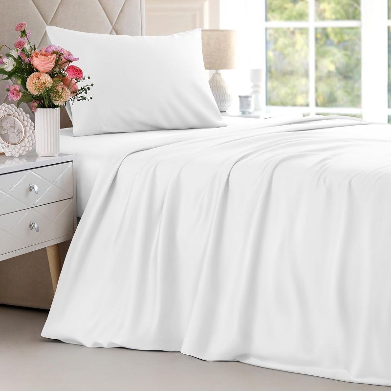 Twin White Bamboo Rayon Cooling Deep Pocket Sheet Set