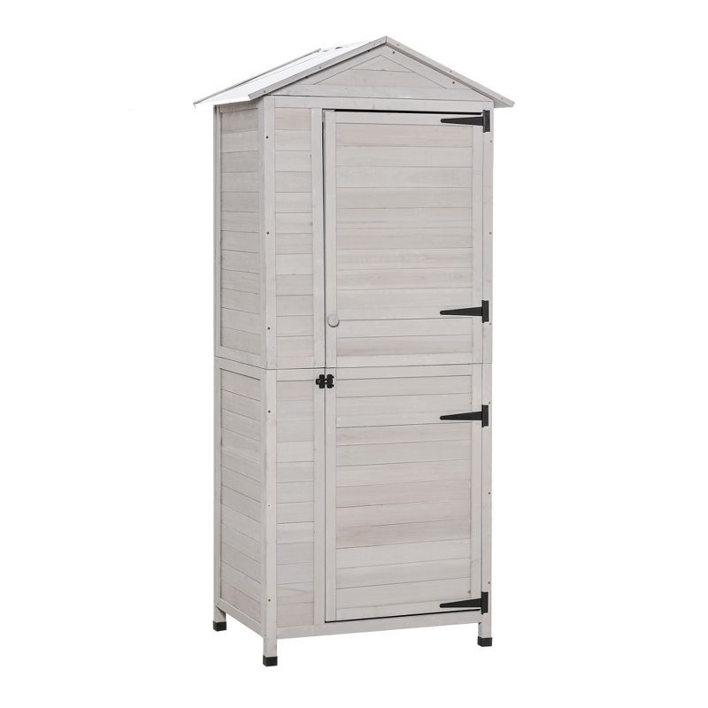 Light Gray Fir Wood Outdoor Storage Shed with Shelves