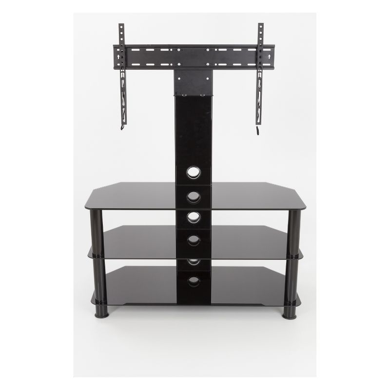 Black Corner TV Stand with Mount and Tempered Glass Shelves