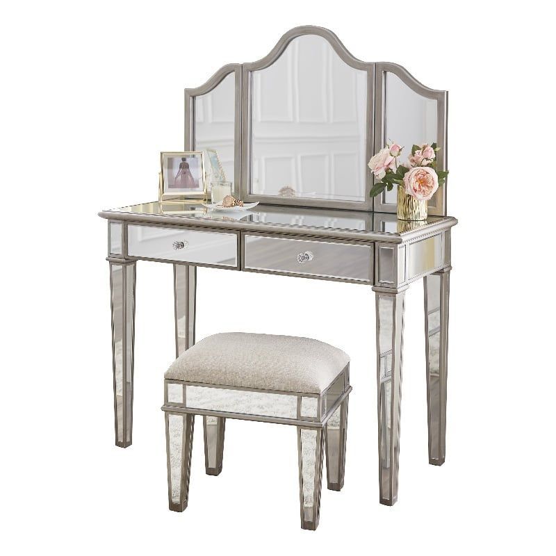 Kalla Mirrored Vanity Set with Arched Mirror and Storage