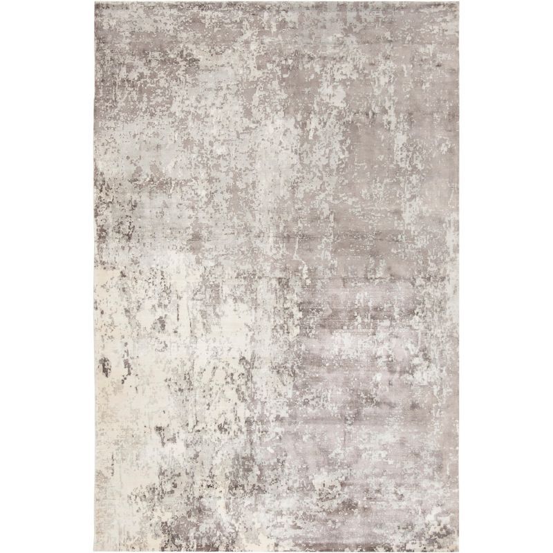 Gray Abstract Hand-Knotted Wool and Viscose Area Rug