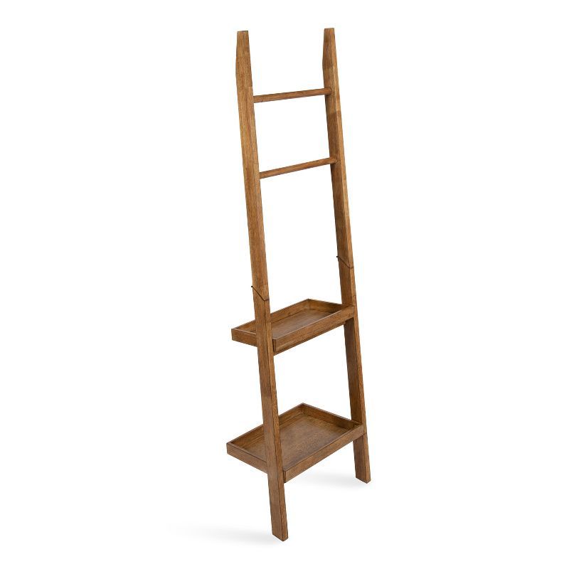 Rustic Brown Solid Wood Ladder Shelf with Two Tiers