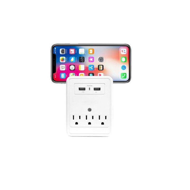 White 3-Outlet 2-USB Surge Protected Power Strip