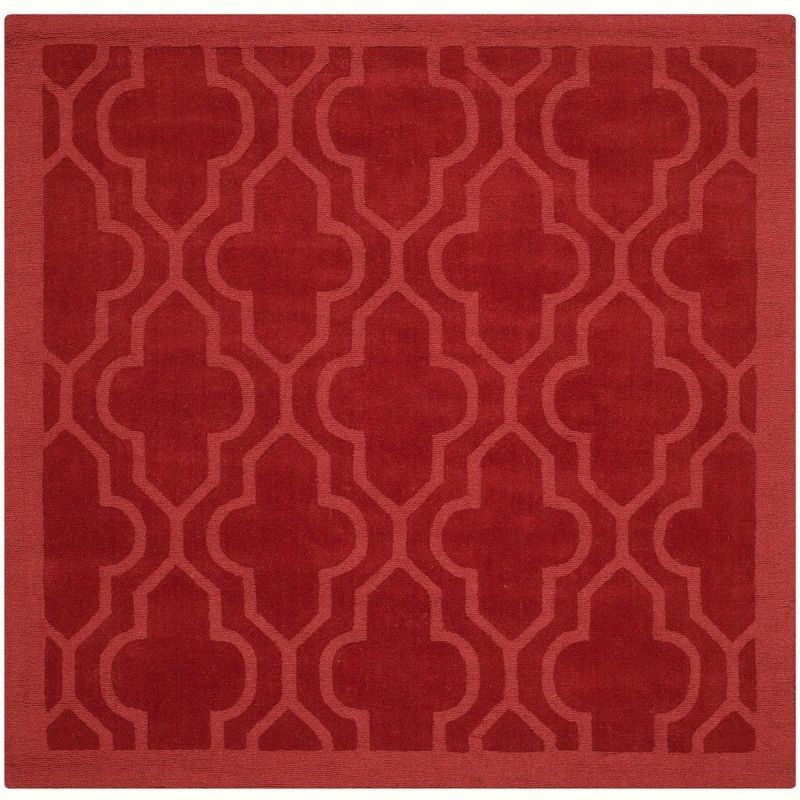 Handmade Red Wool Square Tufted Rug, 6' x 6'