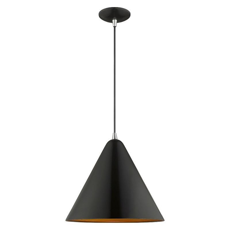 Contemporary Mini Pendant Light with Gold Interior & Shiny Black Exterior