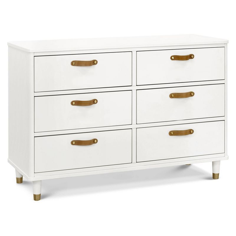 Warm White Tanner Classic 6-Drawer Dresser with Leather Handles