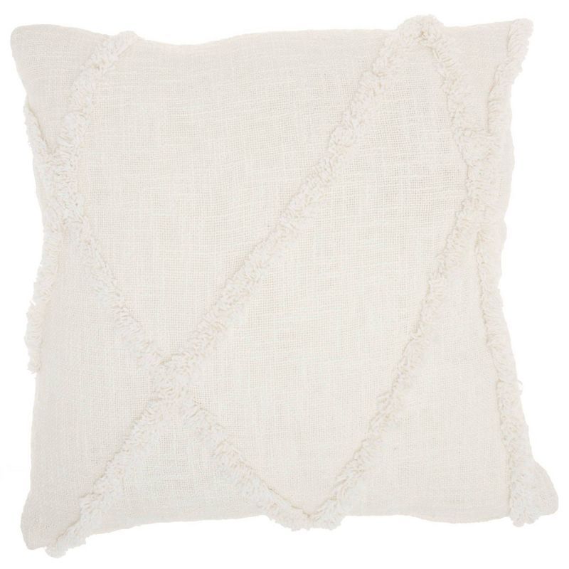 18"x18" White Cotton Distressed Diamond Throw Pillow