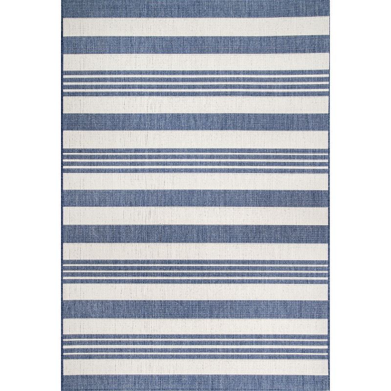 Coastal Charm Blue Stripe Synthetic 52" Outdoor Rug