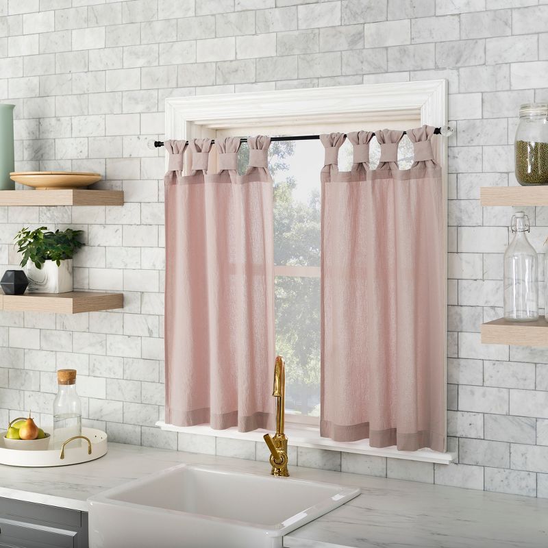 Rose Quartz Sheer Cotton Twist Tab Kitchen Curtain Pair