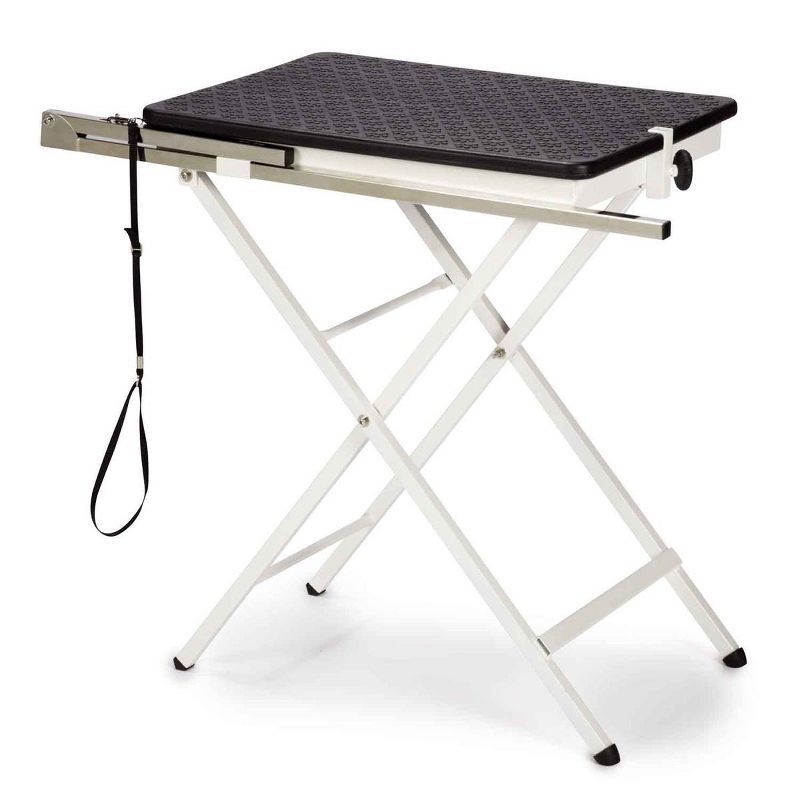 Black Steel Adjustable Pet Grooming Table with Non-Slip Top