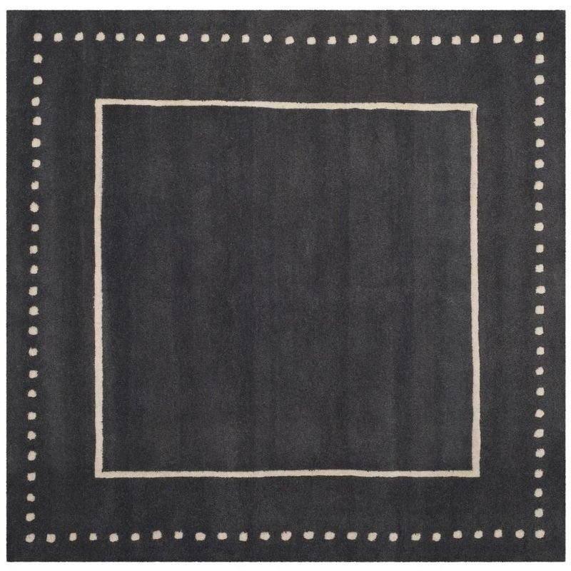 Hand-Tufted Dark Grey and Ivory Wool Square Area Rug