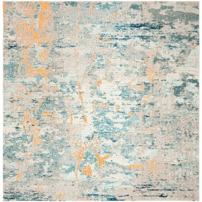 Madison Chic Metro 5' Square Light Blue and Beige Synthetic Area Rug