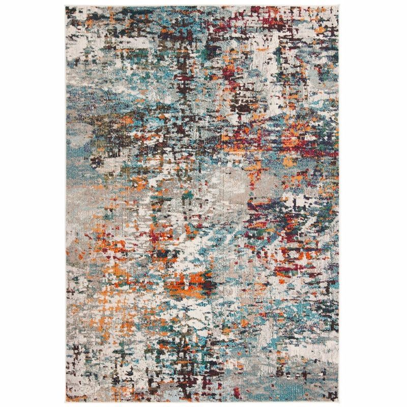 Madison Vintage Abstract Grey/Blue Power Loomed 4' x 6' Area Rug