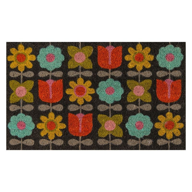 Handmade Multicolor Floral Coir Door Mat with PVC Backing