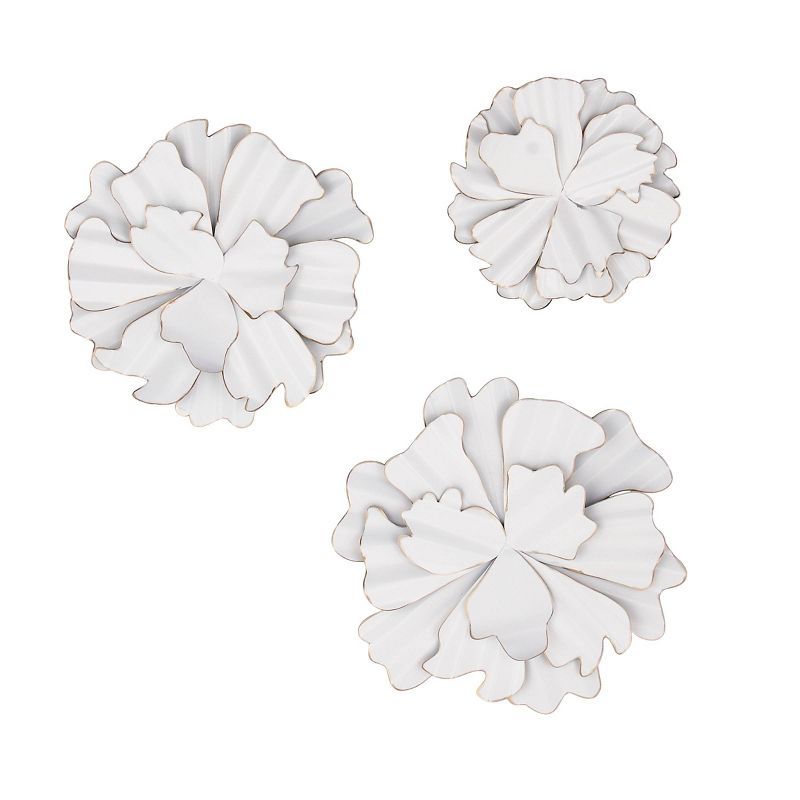 White Iron Floral Wall Sculptures Set of 3