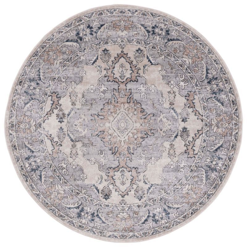 Vintage Flair 8' Round Gray Medallion Synthetic Area Rug