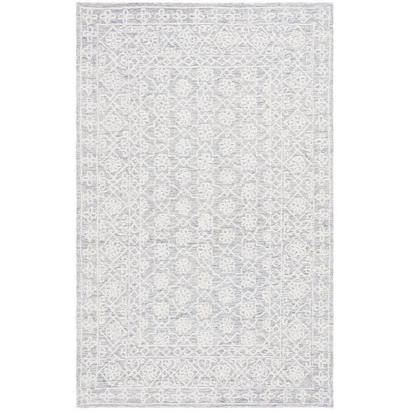 Gray and Ivory Hand Tufted Wool Area Rug 6' x 9'